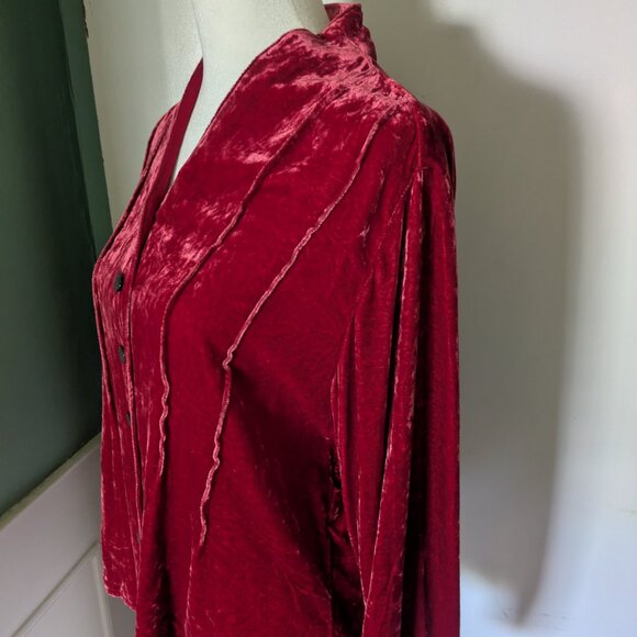 J Jill Dark Red Crushed Velvet Button Up Top - Petite Medium - Picture 1 of 4